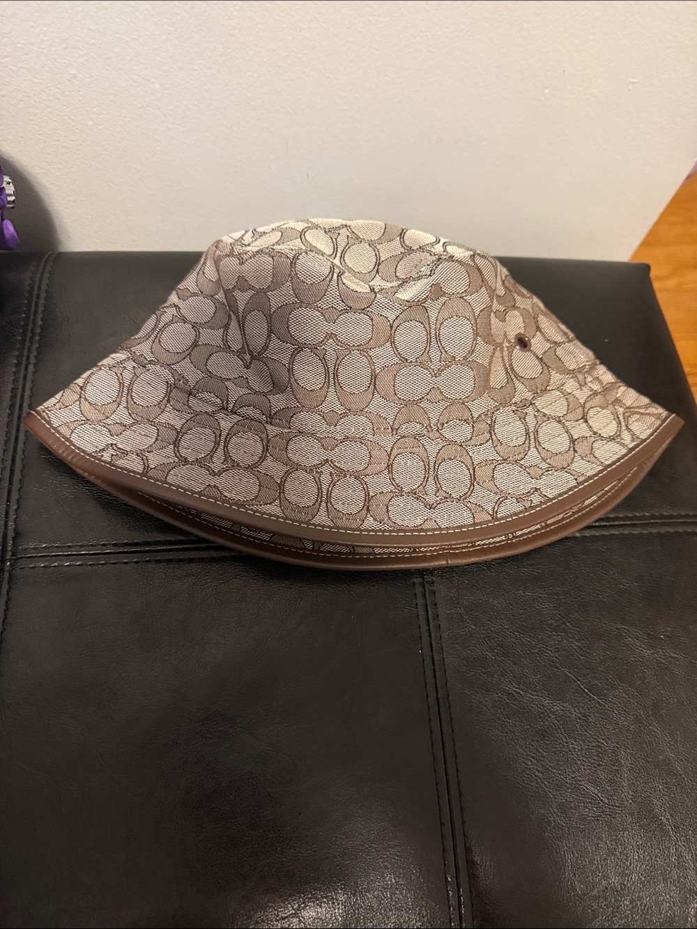 Coach Brown and Beige Signature Monogram Bucket Hat